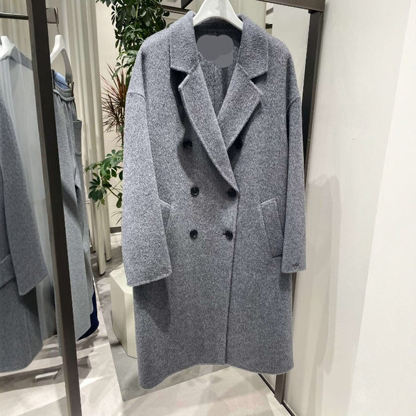 Abrigo de Lana Gris Cruzado Efecto Adelgazante