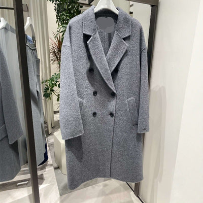Abrigo de Lana Gris Cruzado Efecto Adelgazante