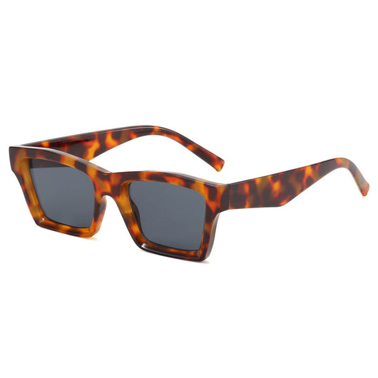 Champagne translucent rectangular sunglasses with brown lenses, featuring a simple fashion design. - Image 8