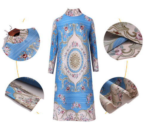 Vestido Drapeado de Alta Costura con Estampado Francés - Image 4