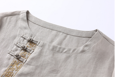 Blusa de Lino Bordada con Cuello Redondo - Image 7