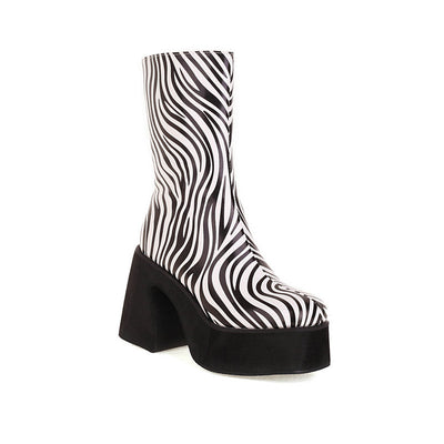 Botines para Mujer con Tacón Alto Grueso y Plataforma - Patrón Leche - Image 21