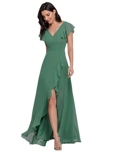 Falda Midi Envolvente Verde Cintura Alta con Abertura Interna - Image 3