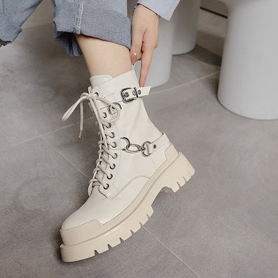 Botas Martin de Cuero Genuino Estilo Británico con Suela Gruesa para Mujer - Image 5