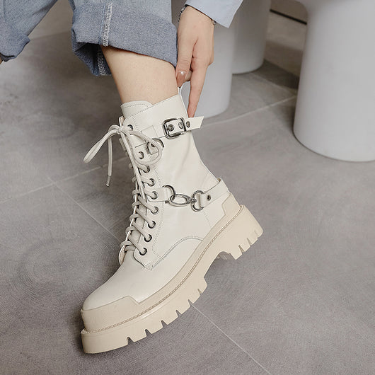 Botas Martin de Cuero Genuino Estilo Británico con Suela Gruesa para Mujer - Image 5