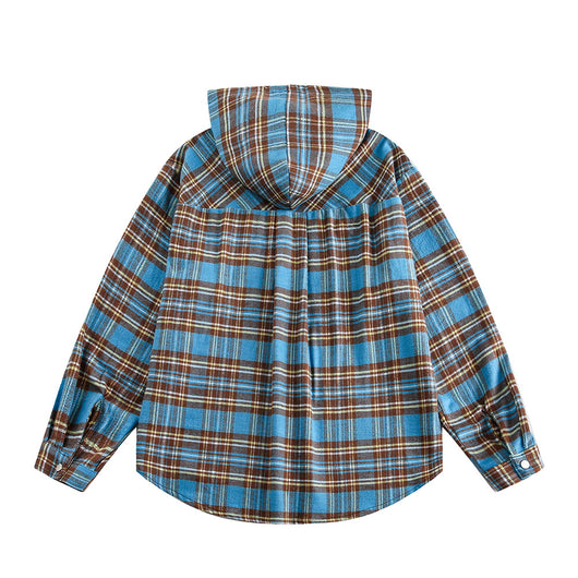 Camisa Cuadros Suelta con Capucha - Cardigan Retro Casual Europeo - Image 20