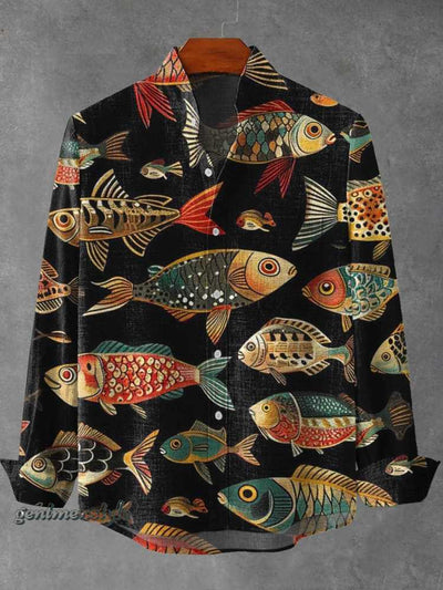 Camisa Manga Larga Cuello Alto con Estampado 3D de Rayas Irregulares para Hombre - Image 6