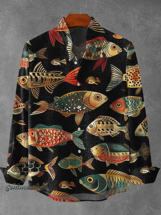 Camisa Manga Larga Cuello Alto con Estampado 3D de Rayas Irregulares para Hombre - Image 6