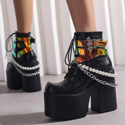Botas de Cuero para Mujer con Cadena Beaded y Hebilla - Image 3