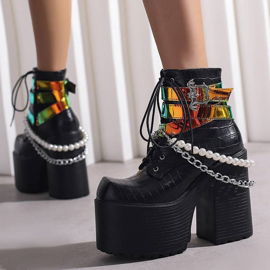 Botas de Cuero para Mujer con Cadena Beaded y Hebilla - Image 3