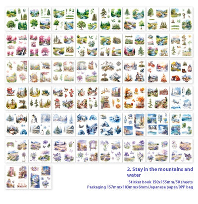 Retro Japanese paper sticker book with 50 sheets of watercolor-style daily life, house, garden, and cafe themed stickers. - Image 10