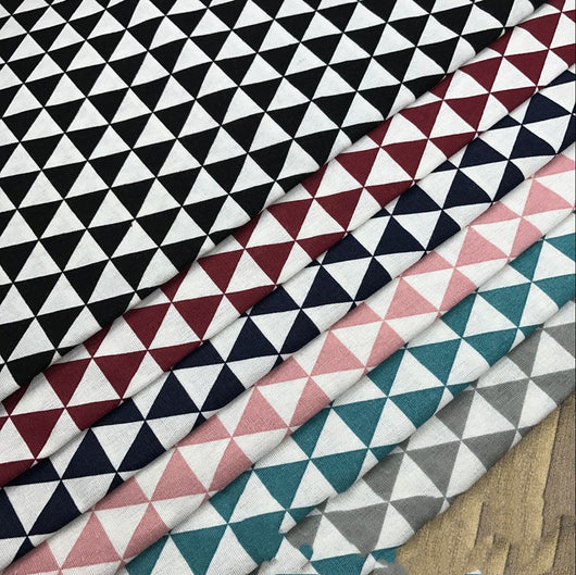 Almohada Decorativa y Cortina de Tela Estampada Algodón y Lino con Patrón Triangular