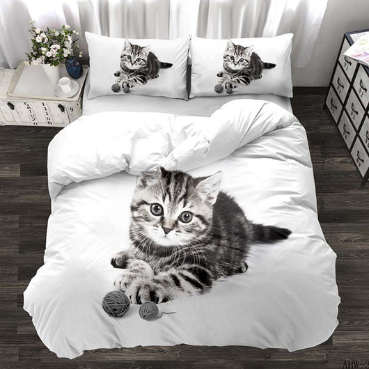 Juego de Edredón Estampado con Gatos y Perros Realistas de 3 Piezas - Image 4