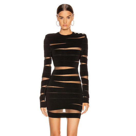 Vestido Negro Clásico Manga Larga con Capas Irregulares Estilo Europeo