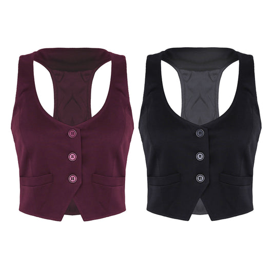 Chaleco Ajustado de Cuello V con Botones para Mujer