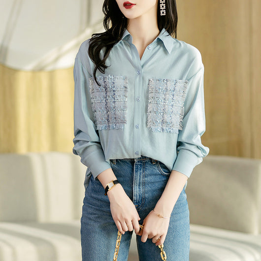 Camisa de Algodón Azul con Solapa para Mujer - Image 10