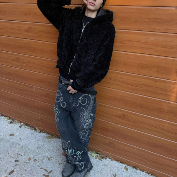 Chaqueta Hoodie de Piel Sintética con Detalles de Cuero