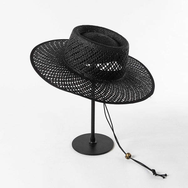 Sombrero de Paja Tejido con Encaje y Ala Ancha para Primavera y Verano