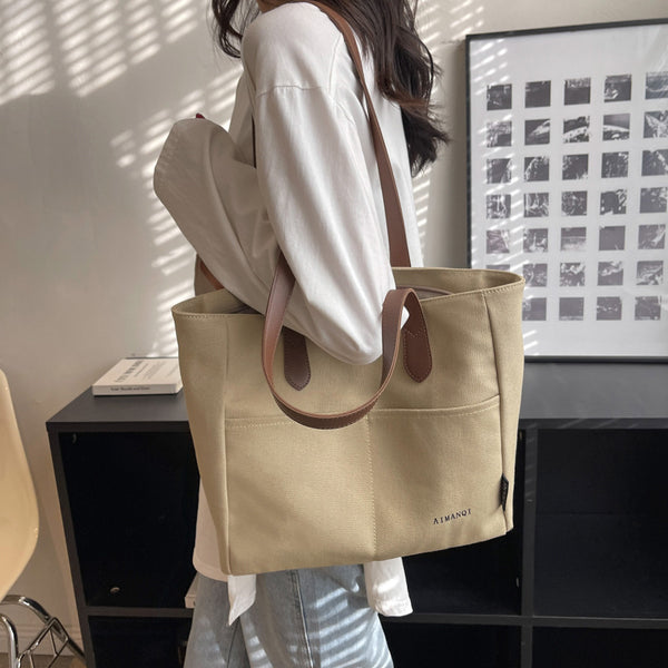 Bolso Tote de Lona con Textura - Capacidad Extra Grande para Hombro