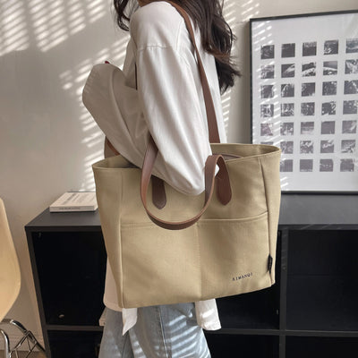 Bolso Tote de Lona con Textura - Capacidad Extra Grande para Hombro