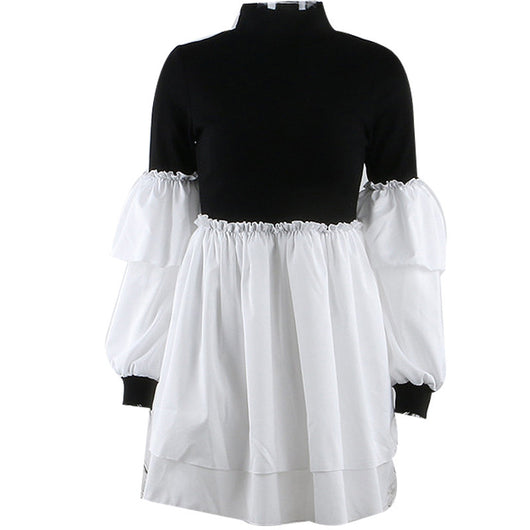 Vestido de Cuello Redondo con Pespunte de Hilo y Volantes Efecto Dos Piezas - Image 9