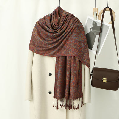 Chal Grueso Estampado Cachemira con Borlas para Mujer - Image 11