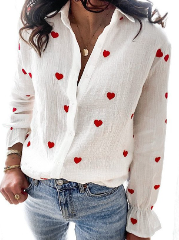 Cardigan de Solapa Abotonado Estampado Amor con Mangas Largas - Image 6