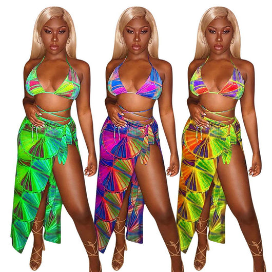 Traje de Baño Dividido Estampado de Tres Piezas para Playa - Image 13