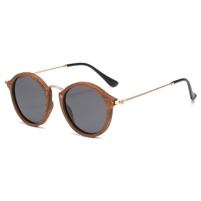 Gafas de Sol Redondas en Madera de Nogal - Estilo Casual Versátil - Image 5
