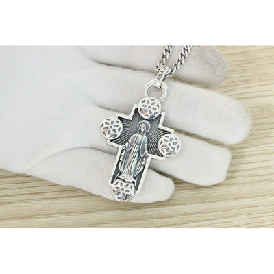 Collar de Plata Esterlina con Colgante Cruz y Flor de Cerezo Vintage Unisex - Image 5
