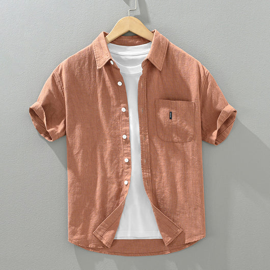 Camisa Casual de Algodón y Lino en Colores Sólidos - Image 7