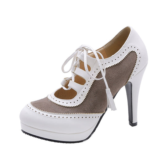Zapatos de Tacón Alto Mujer Cuero Nobuk Impermeables con Cordones - Image 5
