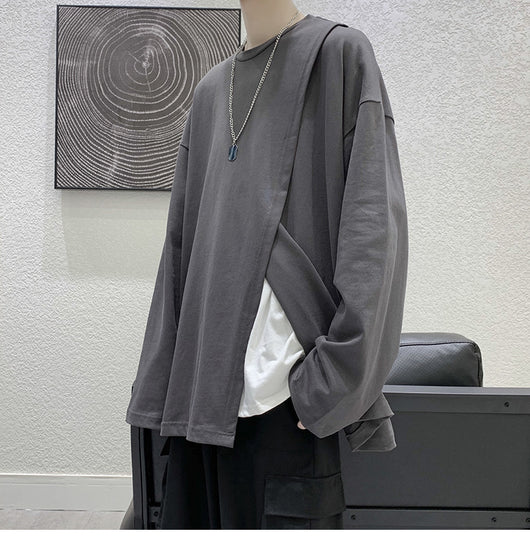 Playera Suelta Estilo Coreano con Abertura Lateral para Hombre - Image 11