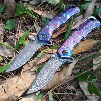 Cuchillo Plegable de Acero Inoxidable con Hoja Damasco para Exterior - Image 3