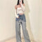 Pantalones Deportivos Denim Cintura Alta con Costuras Reforzadas