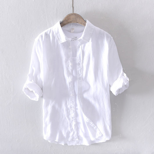 Camisa de Lino Blanca Manga Larga para Hombre
