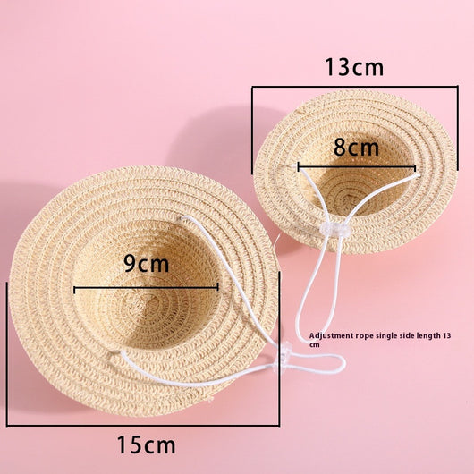 Sombrero de Paja Tejido para Gatos con Moño de Perlas - Image 12