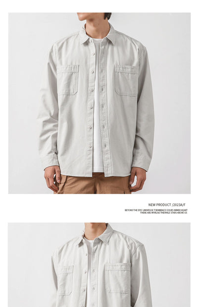Camisa Casual Retro de Algodón Puro para Hombre - Gris Elegante - Image 11
