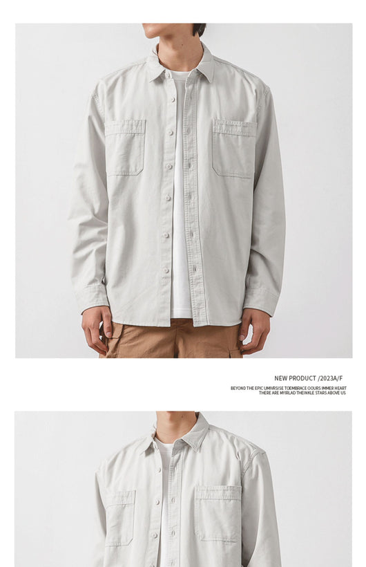 Camisa Casual Retro de Algodón Puro para Hombre - Gris Elegante - Image 11