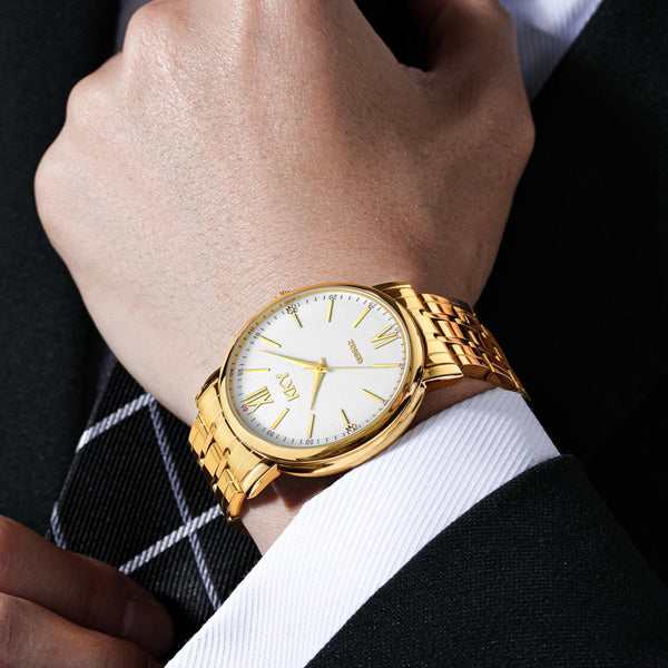 Reloj de Cuarzo Elegante con Esfera Redonda, Acero Inoxidable y Cristal de Zafiro