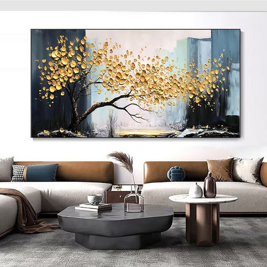 Cuadro Abstracto Árbol Dorado Pintura Hecha a Mano Decoración Moderna para el Hogar - Image 2
