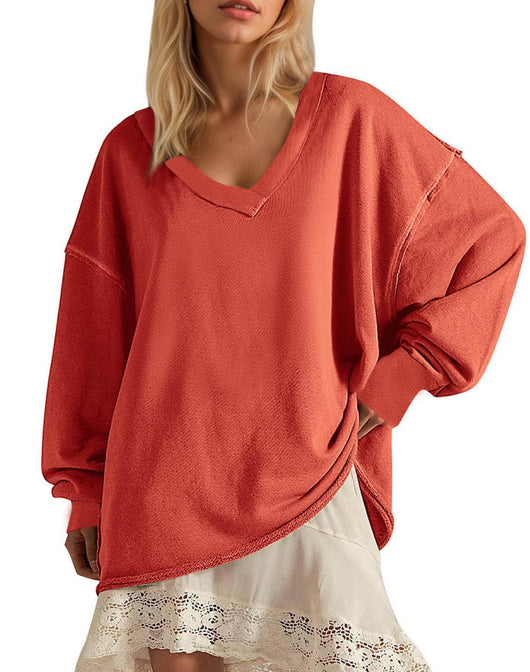 Blusa Suelta de Cuello V y Manga Larga en Colores Lisos para Mujer - Image 16