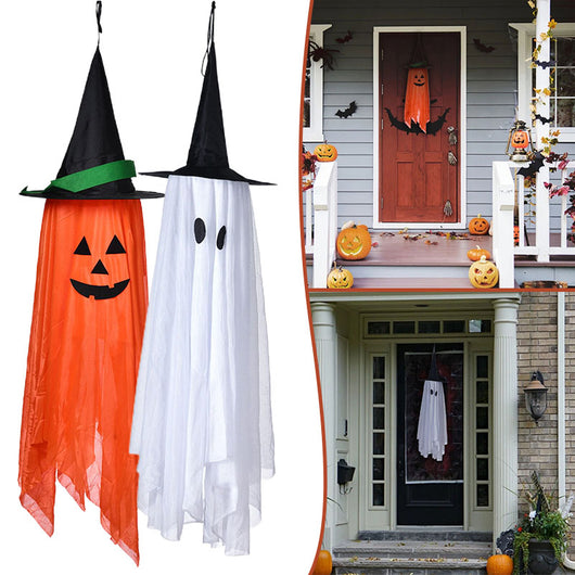 Decoración Halloween: Adornos Calabaza y Fantasmita con Sombrero