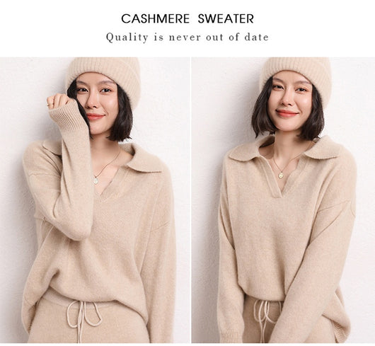 Suéter Polo Cashmere Suelto de Manga Corta para Mujer - Image 14