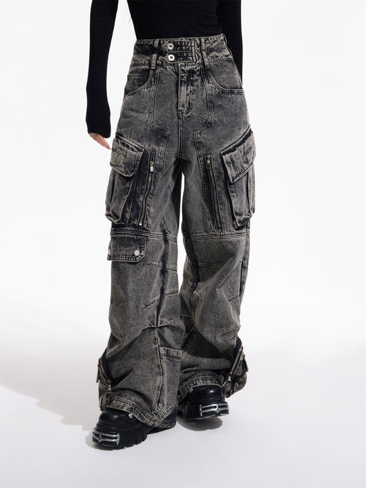 Pantalón Vaquero Retro Estilo Trabajo con Múltiples Bolsillos - Image 9