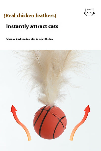 Three cat toys with pink balls and natural beige feathers, displayed on clear stands against a white background. - Image 18