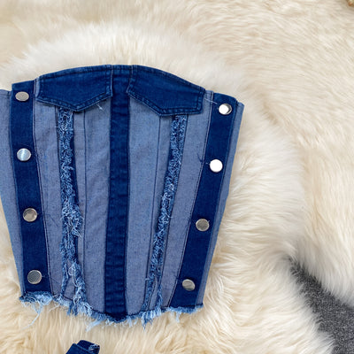 Conjunto Denim Tube Top con Falda Corta Irregular - Image 9
