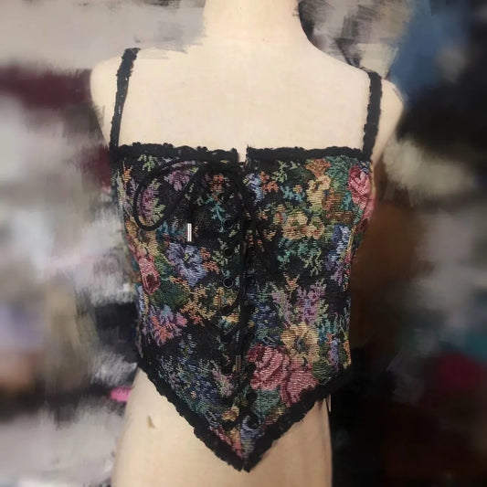 Camiseta Tubo Vintage Francesa con Encaje y Cordones Florales - Image 2