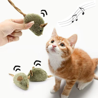 Three green plush mouse cat toys with tan ears and tails, one hanging upside down, against a white background. - Image 14
