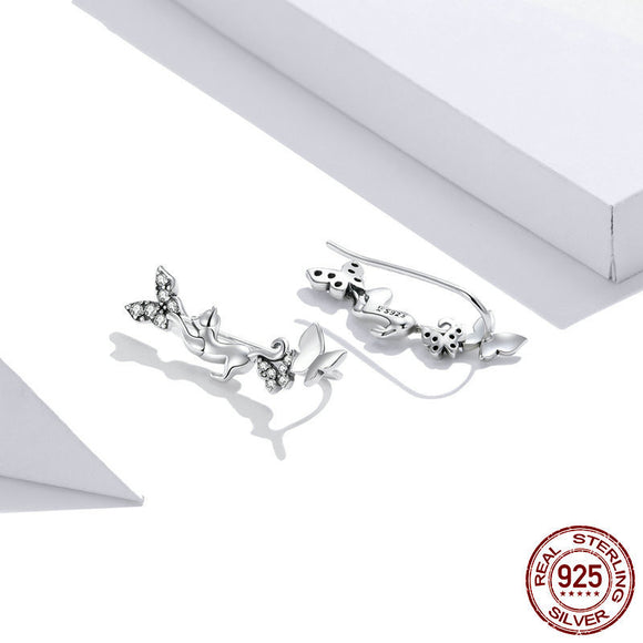 Aretes de Plata con Mariposa y Circonita para Mujer